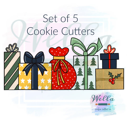 Present Cookie Cutter Set - Set of 5 Cutters, Christmas Present Cookie Cutter Set, Birthday Present Cookie Cutters