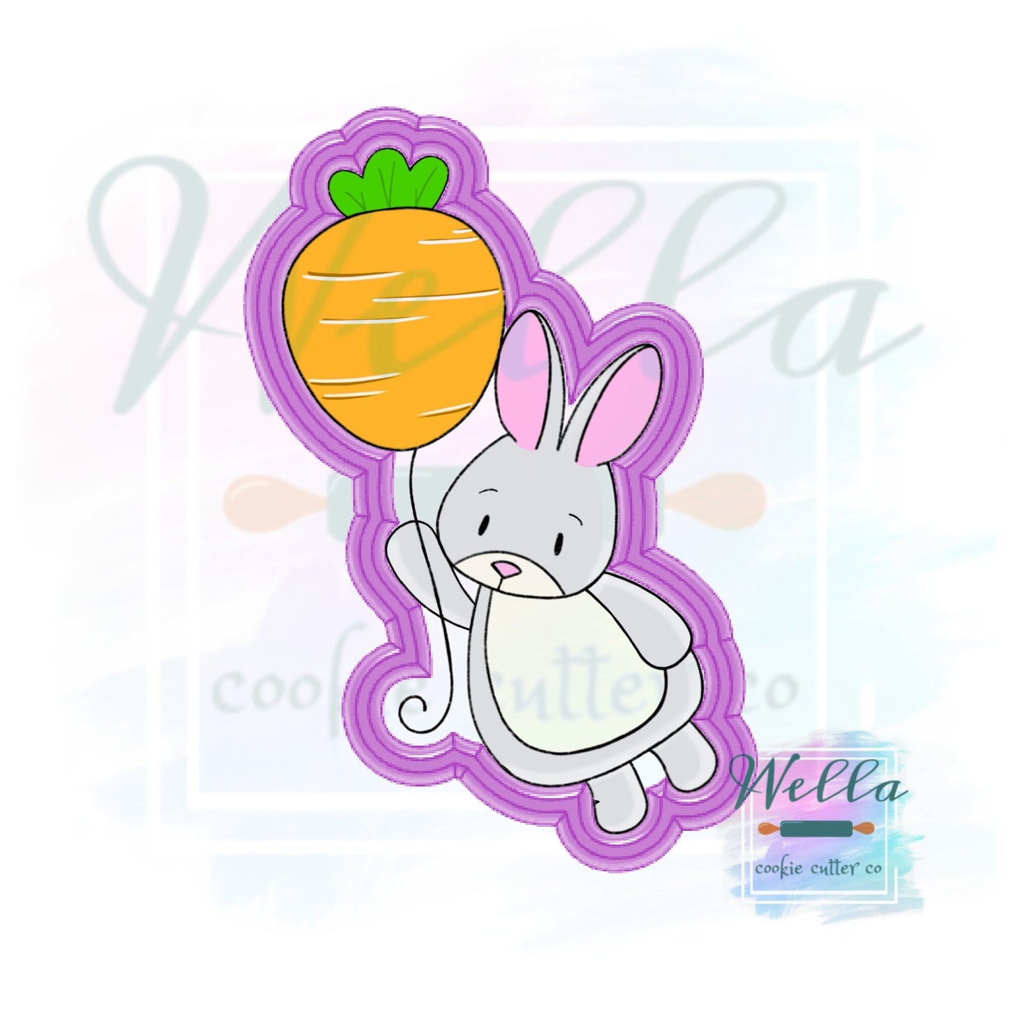 Bunny Holding Balloon Cookie Cutter, Easter Bunny Cookie Cutter, Bunny with Balloon Cookie Cutter, Easter Cutter
