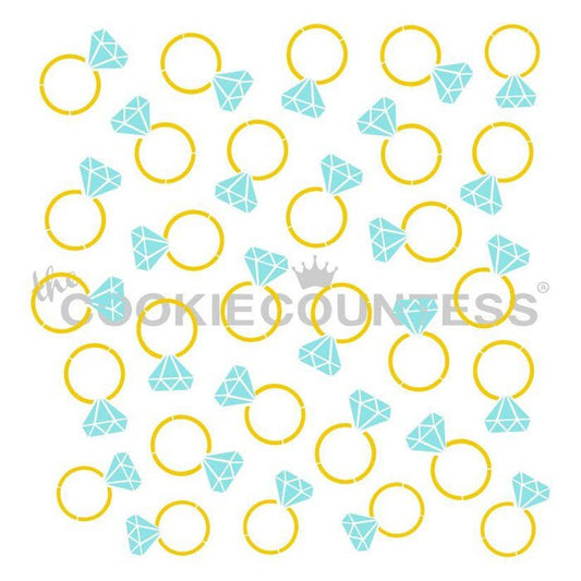 2 piece Diamond Rings Stencil, Wedding Cookie Stencil, Bridal Cookie Stencil