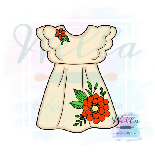 Dress with Ruffled Sleeves Cookie Cutter, Little Girl Dress Cookie Cutter