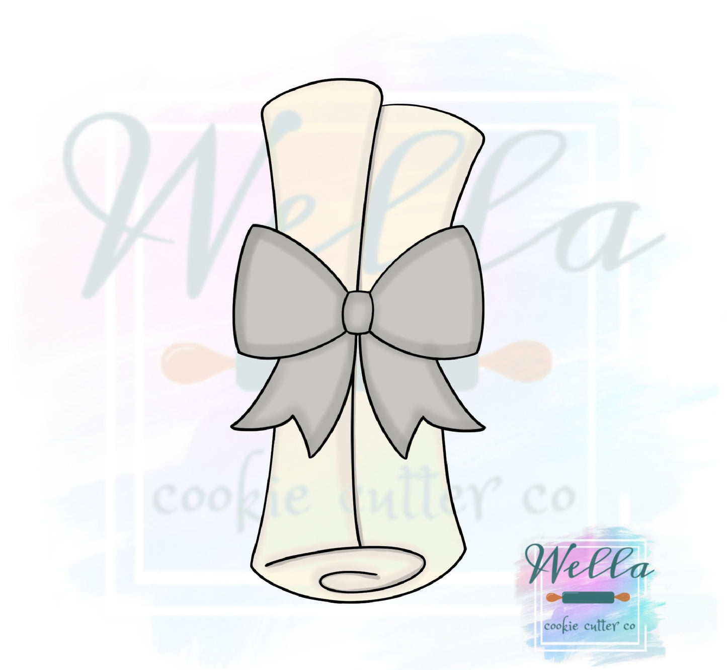 Diploma with Bow Cookie Cutter with Optional Stencil, Graduation Scroll Cookie Cutter