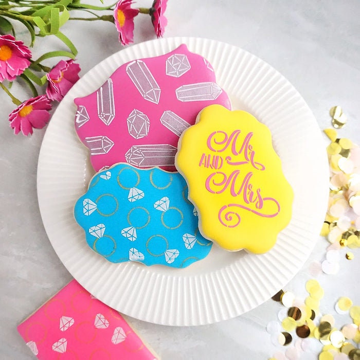 2 piece Gems Stencil, Wedding Cookie Stencil, Bridal Cookie Stencil