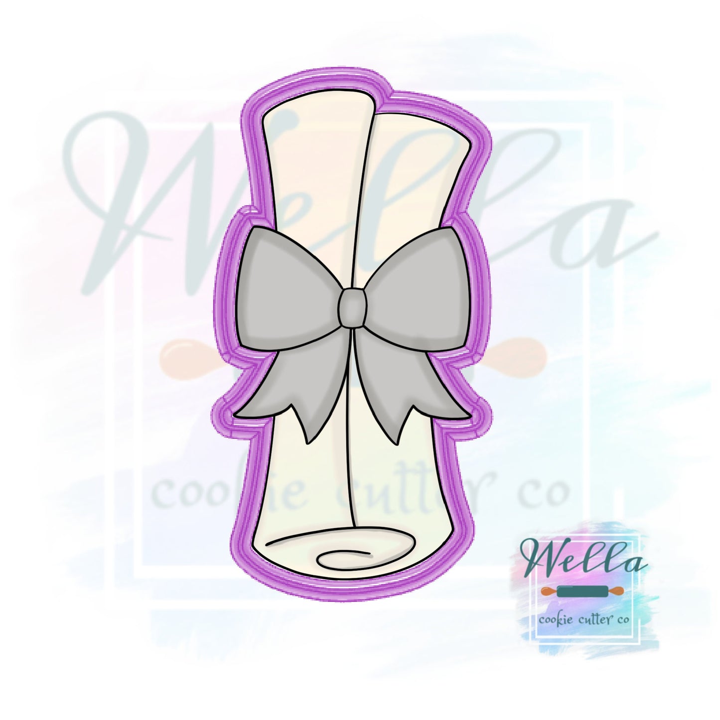 Diploma with Bow Cookie Cutter with Optional Stencil, Graduation Scroll Cookie Cutter