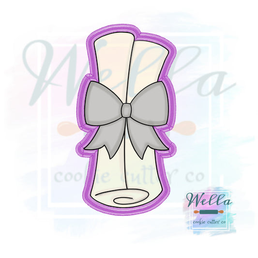 Diploma with Bow Cookie Cutter with Optional Stencil, Graduation Scroll Cookie Cutter