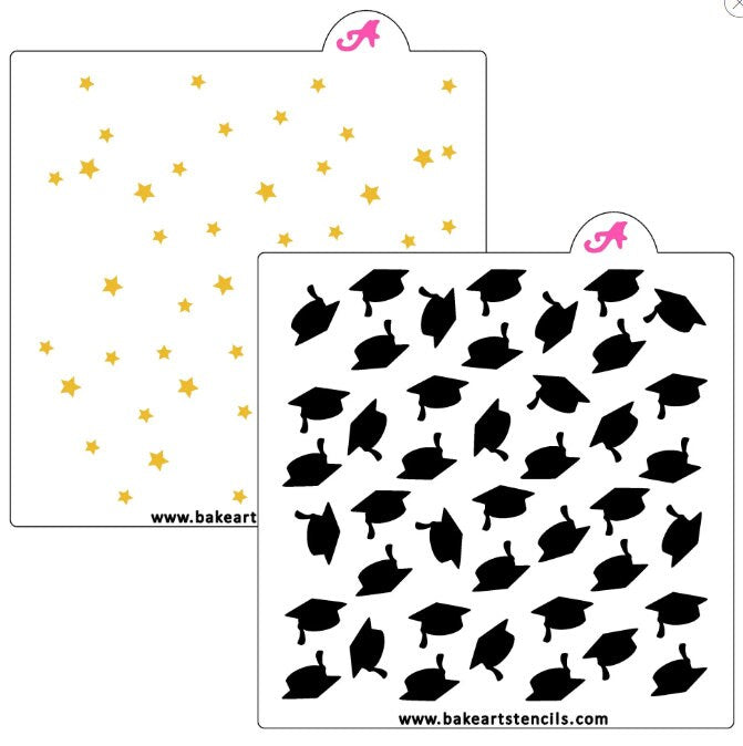 Star Grad Pattern Cookie Stencil Set, Graduation Decorating Stencil