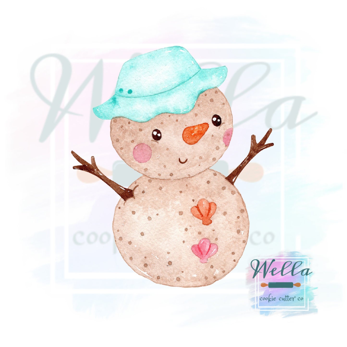Summer Snowman Cookie Cutter, Sandy Snowman Cookie Cutter, Christmas in July Cookie Cutter