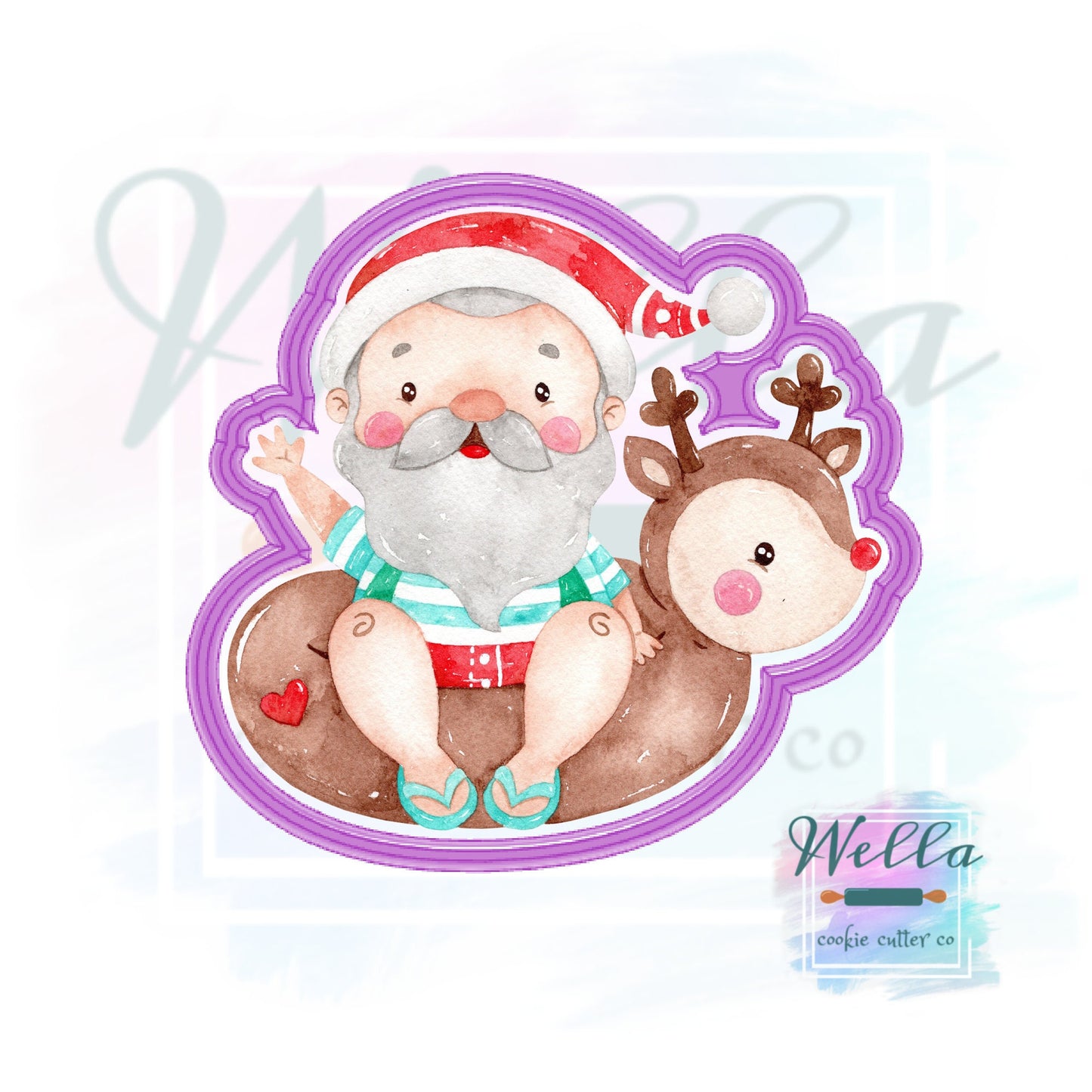 Santa in Reindeer Float Cookie Cutter, Summer Santa Cookie Cutter, Christmas in July Cookie Cutter