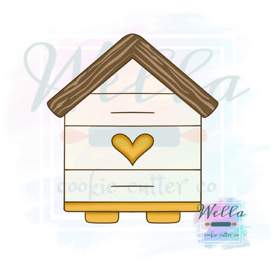 Bee House Cookie Cutter with or without Heart Cut Out, Apiary Cookie Cutter