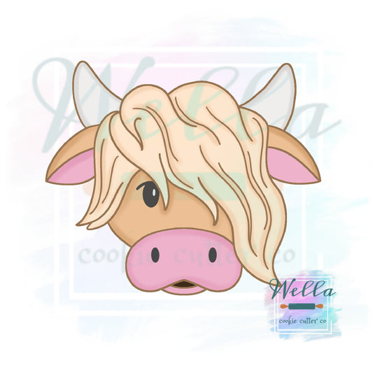 Highland Cow Head Cookie Cutter with Optional Stencil Guide, Cow Cookie Cutter
