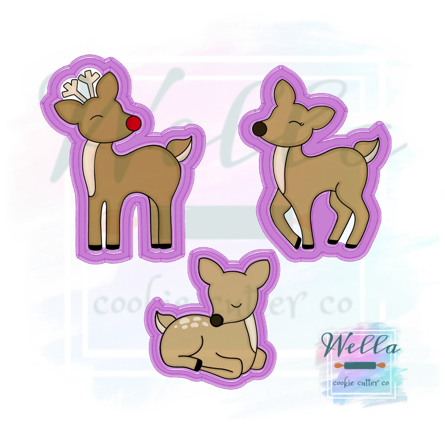 Deer Family Cookie Cutters with Optional Stencil Guides