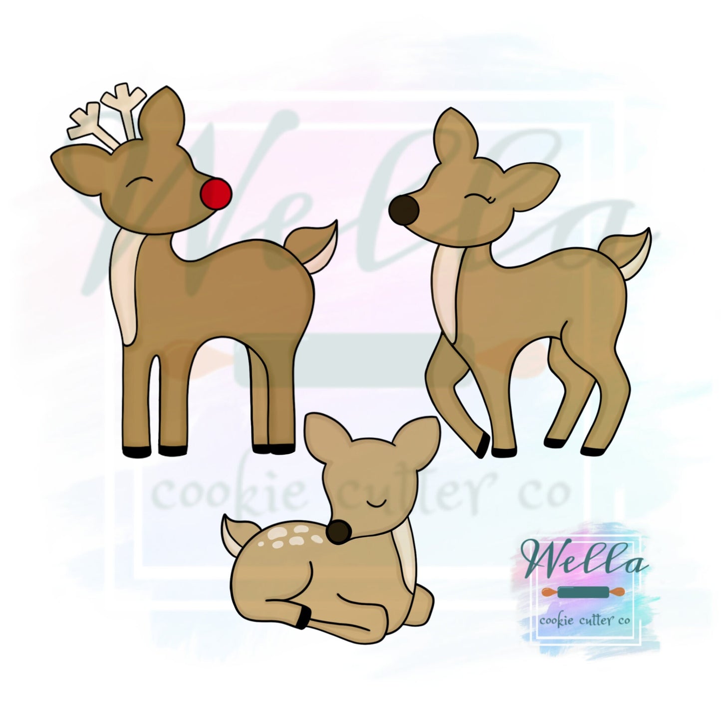 Deer Family Cookie Cutters with Optional Stencil Guides