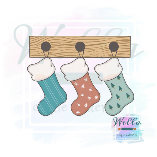 Hanging Stockings Cookie Cutter with Optional Stencil Guide, Christmas Cookie Cutter