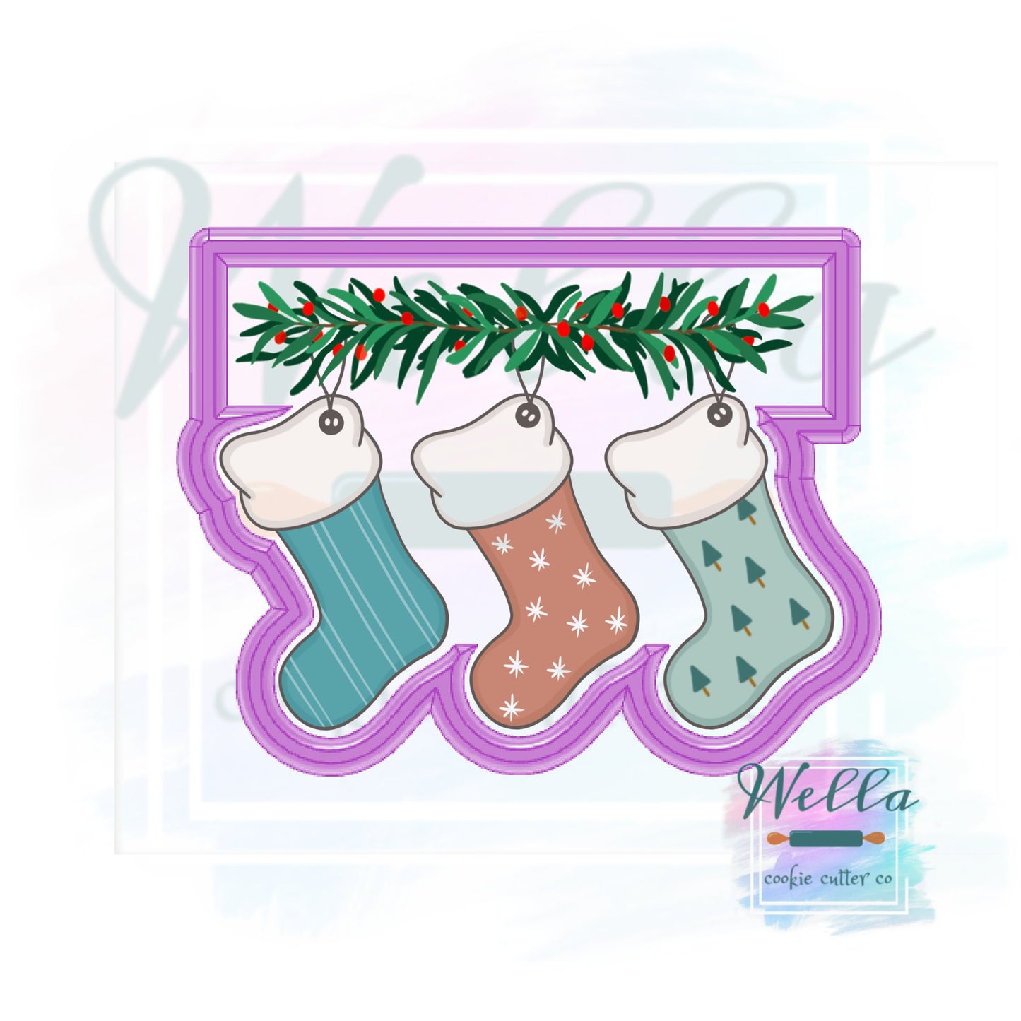 Hanging Stockings Cookie Cutter with Optional Stencil Guide, Christmas Cookie Cutter