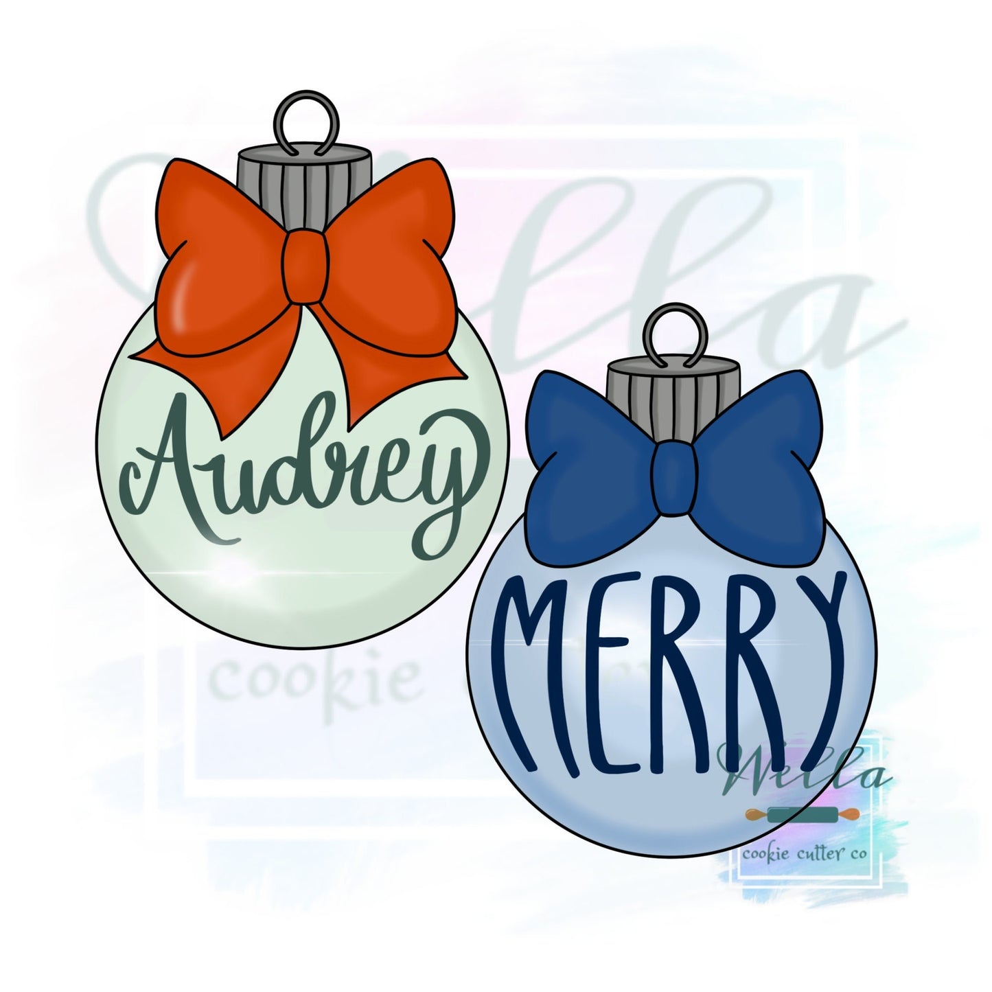Ornament with Bow #2 Cookie Cutter with Optional Stencil, Christmas Cookie Cutter