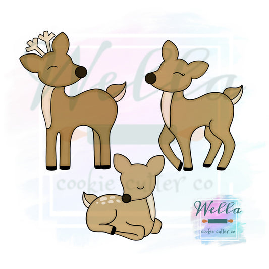 Deer Family Cookie Cutters with Optional Stencil Guides