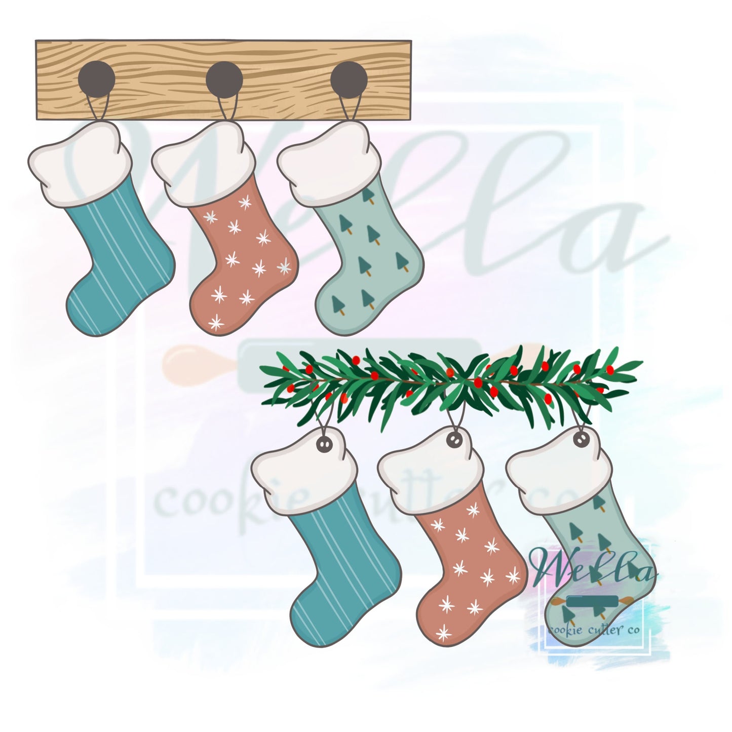 Hanging Stockings Cookie Cutter with Optional Stencil Guide, Christmas Cookie Cutter