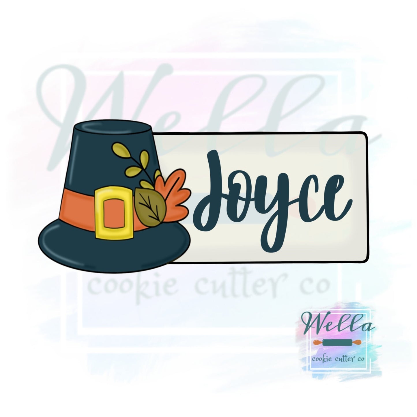 Pilgrim Hat Name Plaque Cookie Cutter, Thanksgiving Name Plaque Cookie Cutter, Thanksgiving Place Setting Cookie Cutter