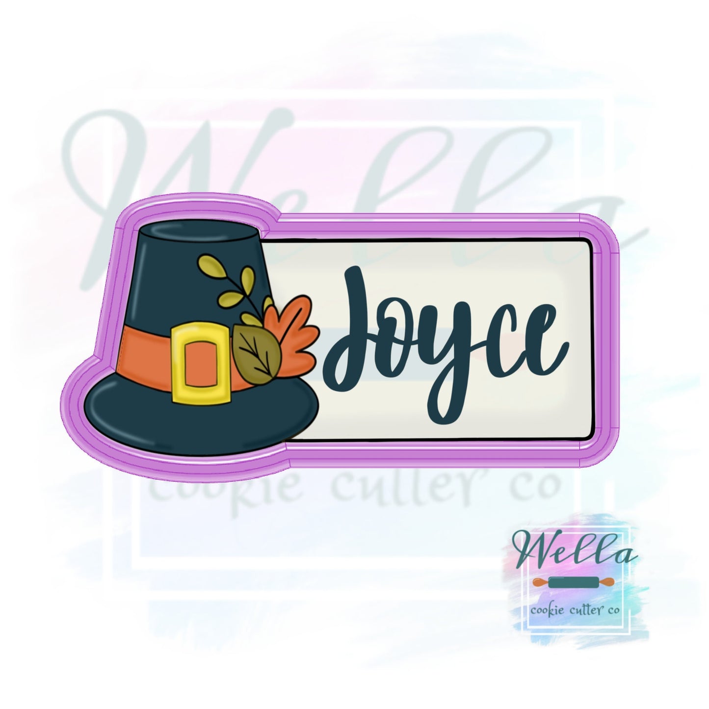 Pilgrim Hat Name Plaque Cookie Cutter, Thanksgiving Name Plaque Cookie Cutter, Thanksgiving Place Setting Cookie Cutter