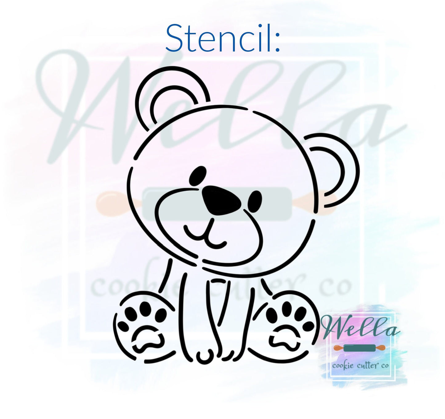Bear Cookie Cutter with Optional Stencil, Baby Bear Cookie Cutter