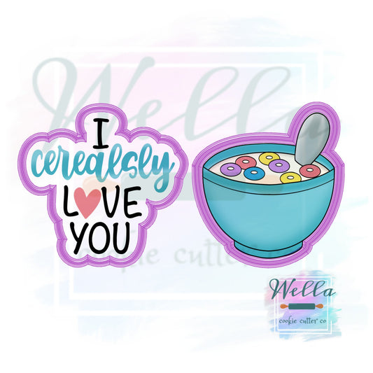 I cerealsly Love You Cookie Cutter Set with Optional Stencil, Valentine Cookie Cutter Set
