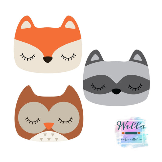 Woodland Animal Fox Racoon Face Cookie Cutter, Cat Face Cookie Cutter