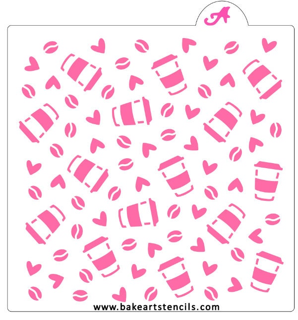 Latte Love Pattern Cookie Stencil, Background Stencil, Latte Cookie Stencil