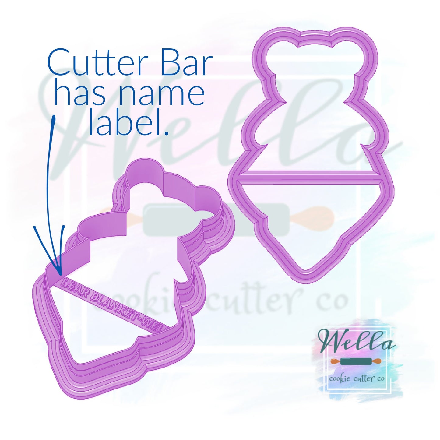 Baby Bear Blanket Cookie Cutter with Optional Stencil, Bear Cookie Cutter