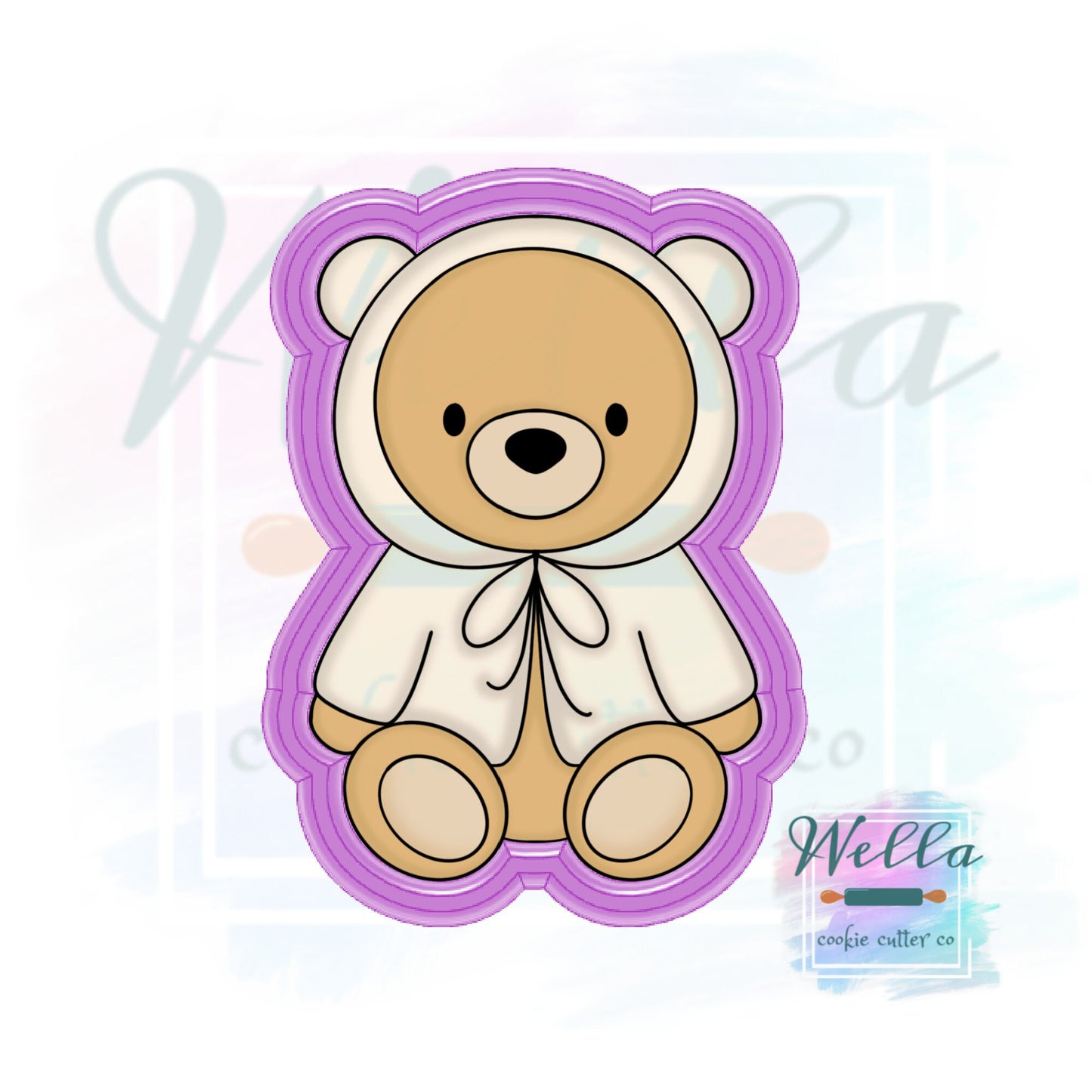 Baby Bear In Coat Cookie Cutter with Optional Stencil