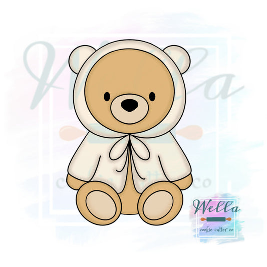 Baby Bear In Coat Cookie Cutter with Optional Stencil