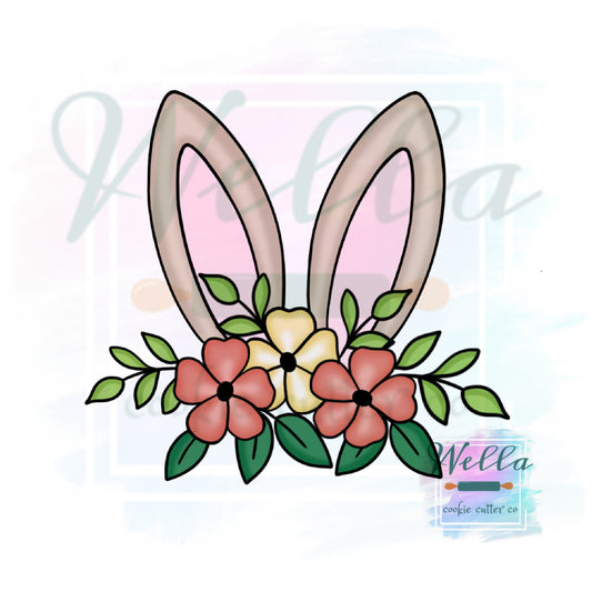 Floral Bunny Ears Cookie Cutter, Easter Cookie Cutter