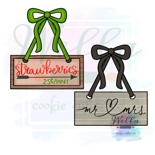 Hanging Sign with Bow Cookie Cutter, Bridal Cookie Cutter