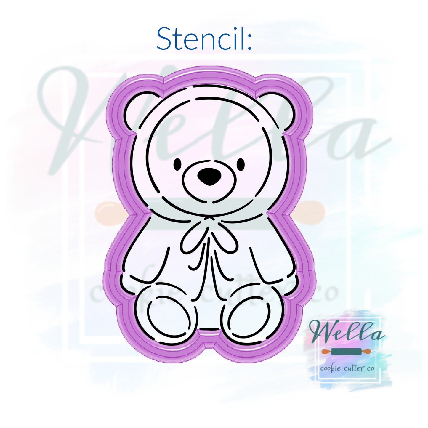 Baby Bear In Coat Cookie Cutter with Optional Stencil
