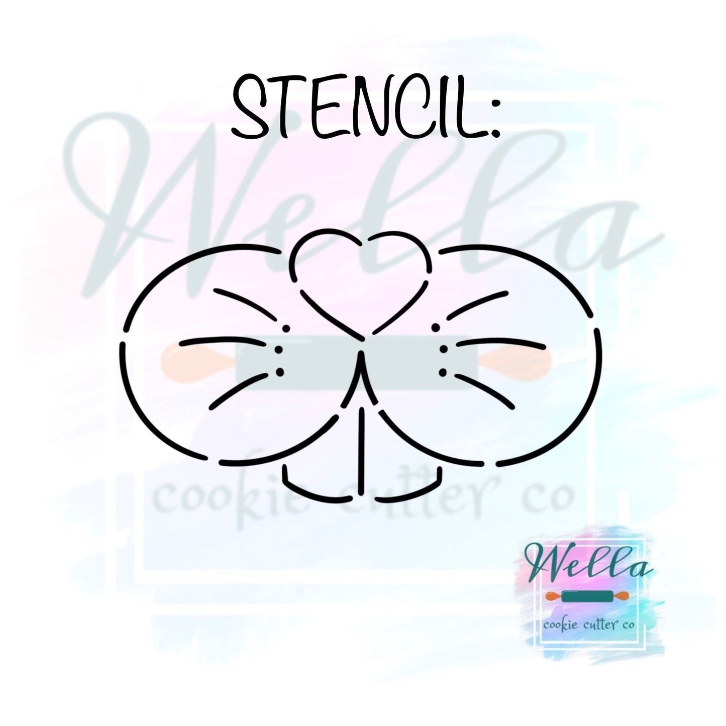 Bunny Heart Nose Cookie Cutter with Optional Stencil