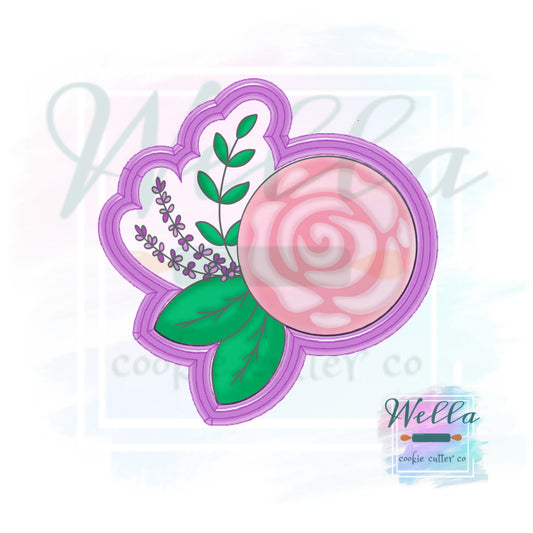 Floral Rosette with Greenery Cookie Cutter, Floral Cookie Cutter, Rose Cookie Cutter