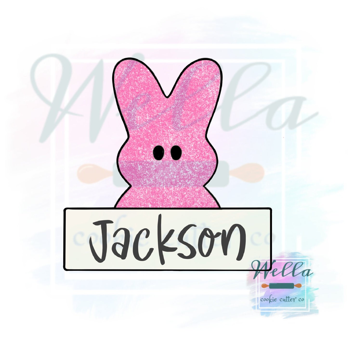 Marshmallow Bunny Name Plaque Cookie Cutter, Easter Cookie Cutter