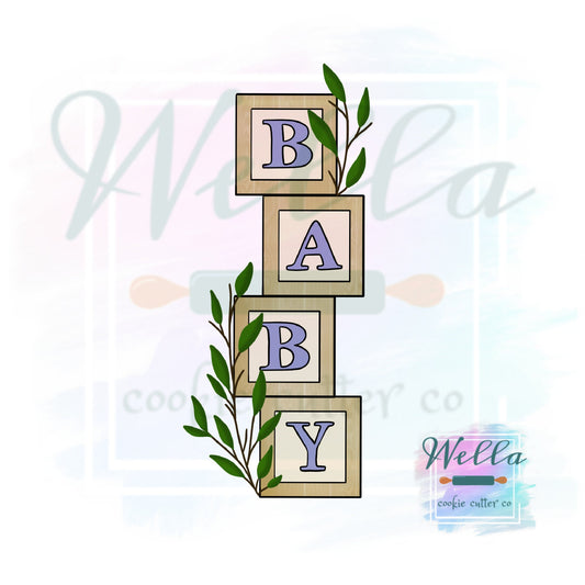 Baby Blocks with Greenery Cookie Cutter - Optional Stencil