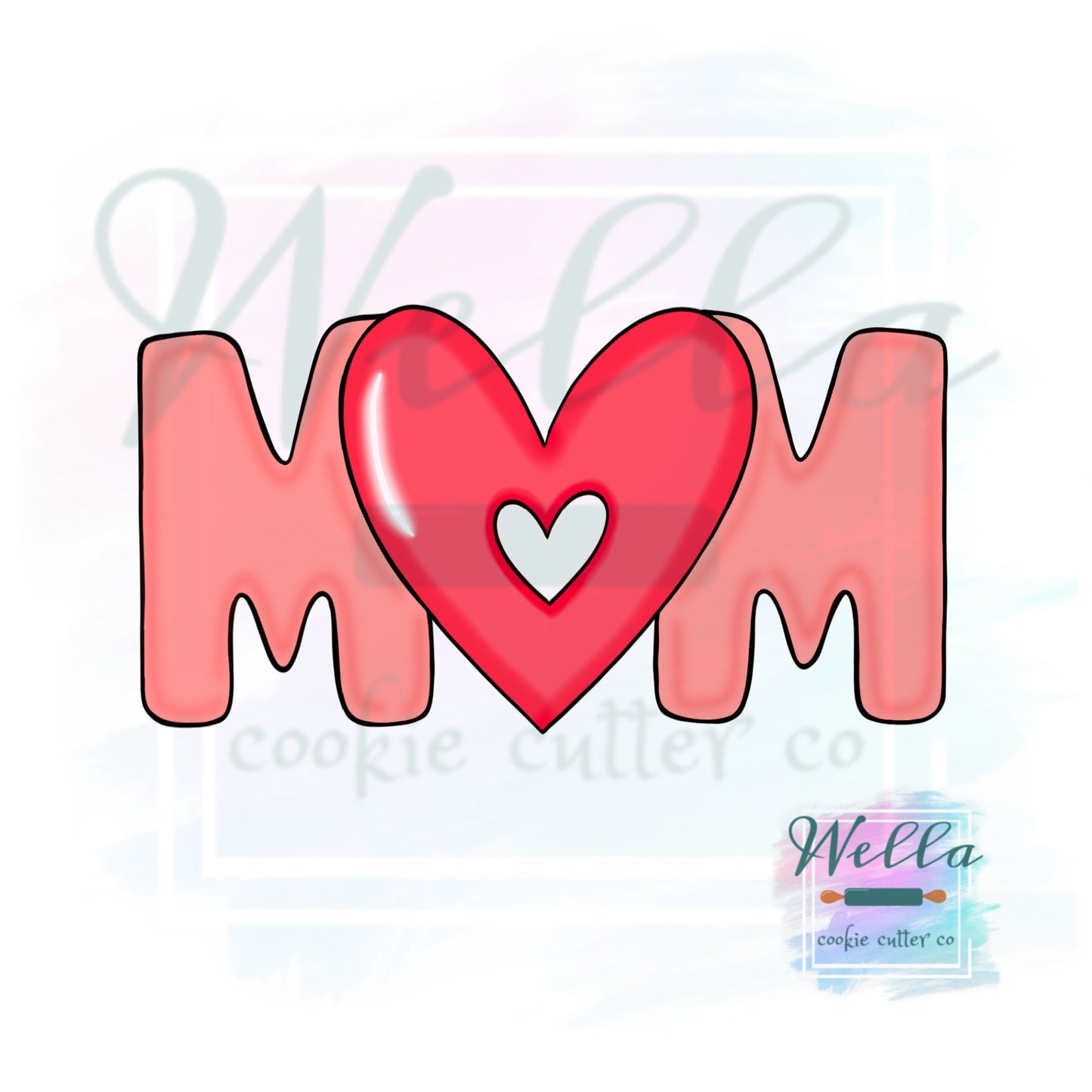 MOM with Heart Cut Out Cookie Cutter, Mom Cookie Cutter, Mother's Day Cookie Cutter