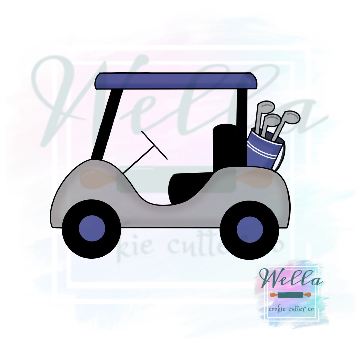 Golf Cart with Clubs Cookie Cutter, Golf Cookie Cutter, Father's Day Cookie Cutter, Dad Cookie Cutter