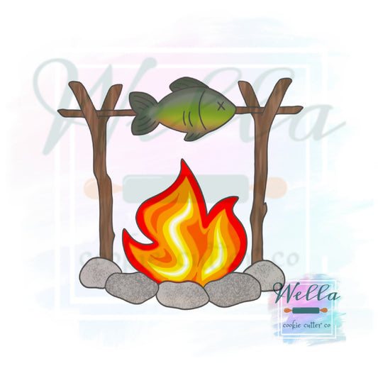 Roasting Fish over Campfire Cookie Cutter, Camping Cookie Cutter