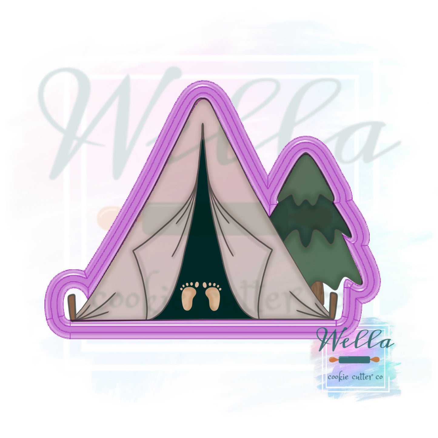 Tent with Tree Cookie Cutter with Optional Stencil, Camping Cookie Cutter