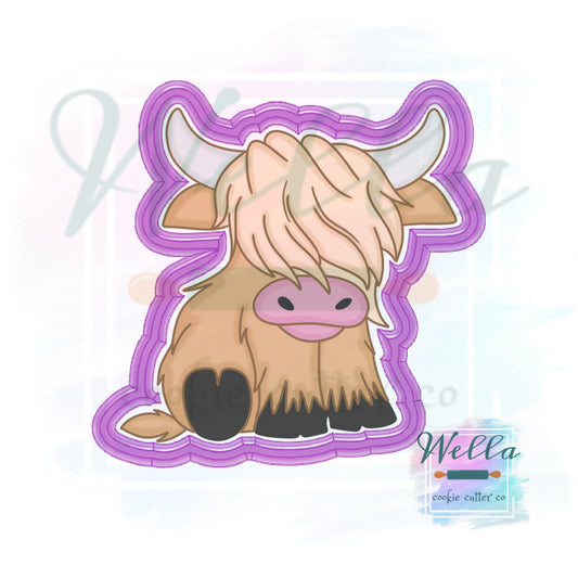 Highland Cow Sitting Cookie Cutter with Optional Stencil Guide, Cow Cookie Cutter