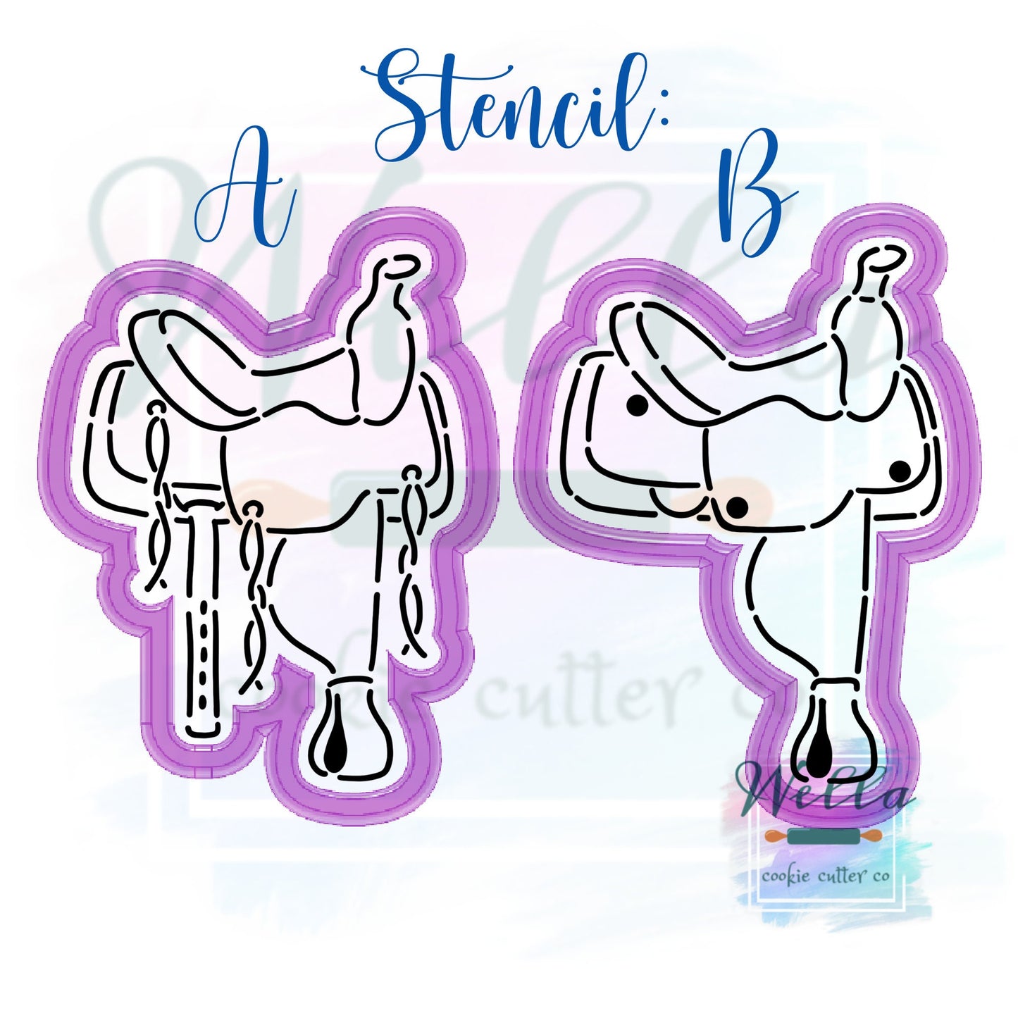 Western Saddle Cookie Cutter with Optional Stencil