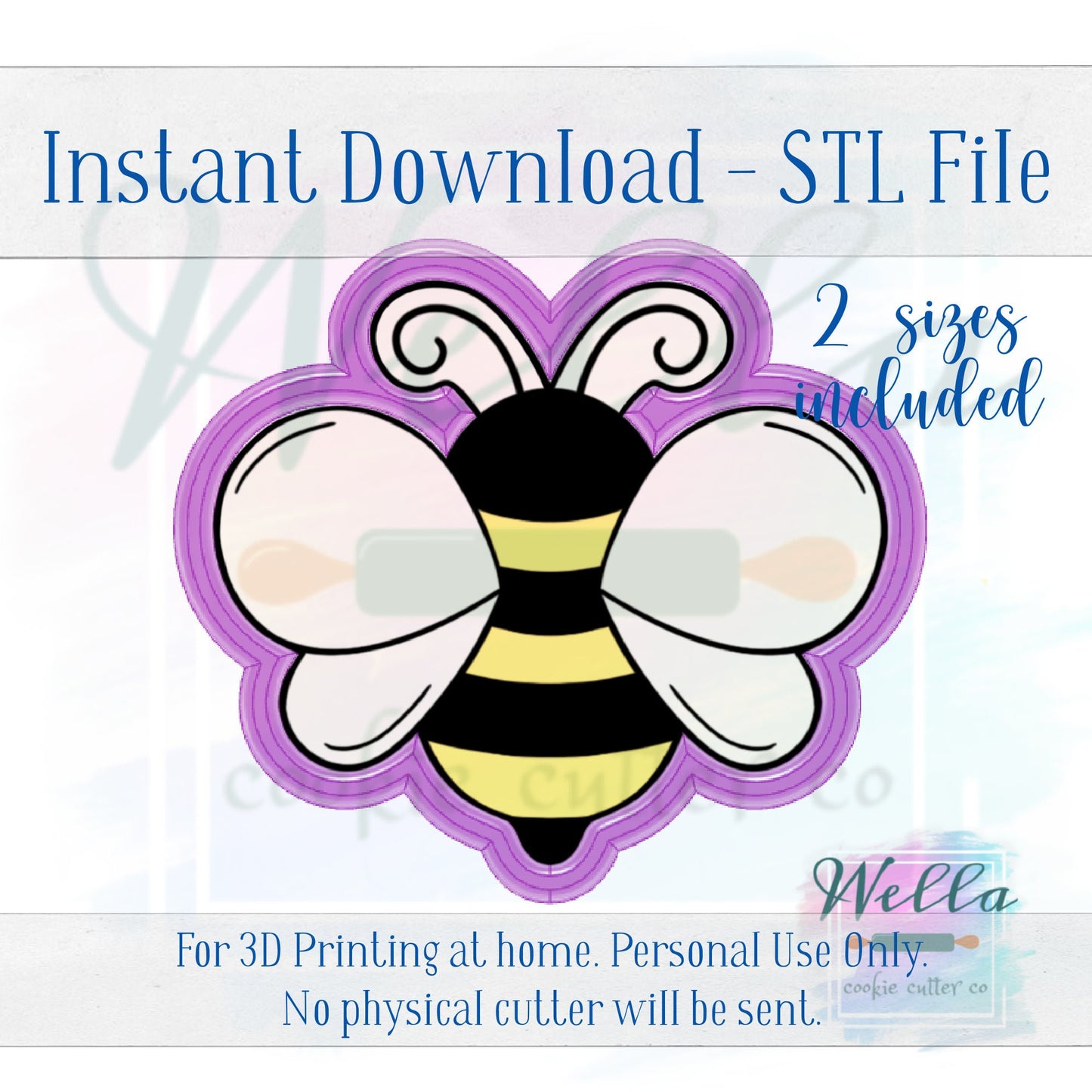 Digital STL File - Chubby Bee Cookie Cutter - 2 Sizes: 3.5" & 4" - PNG File Included