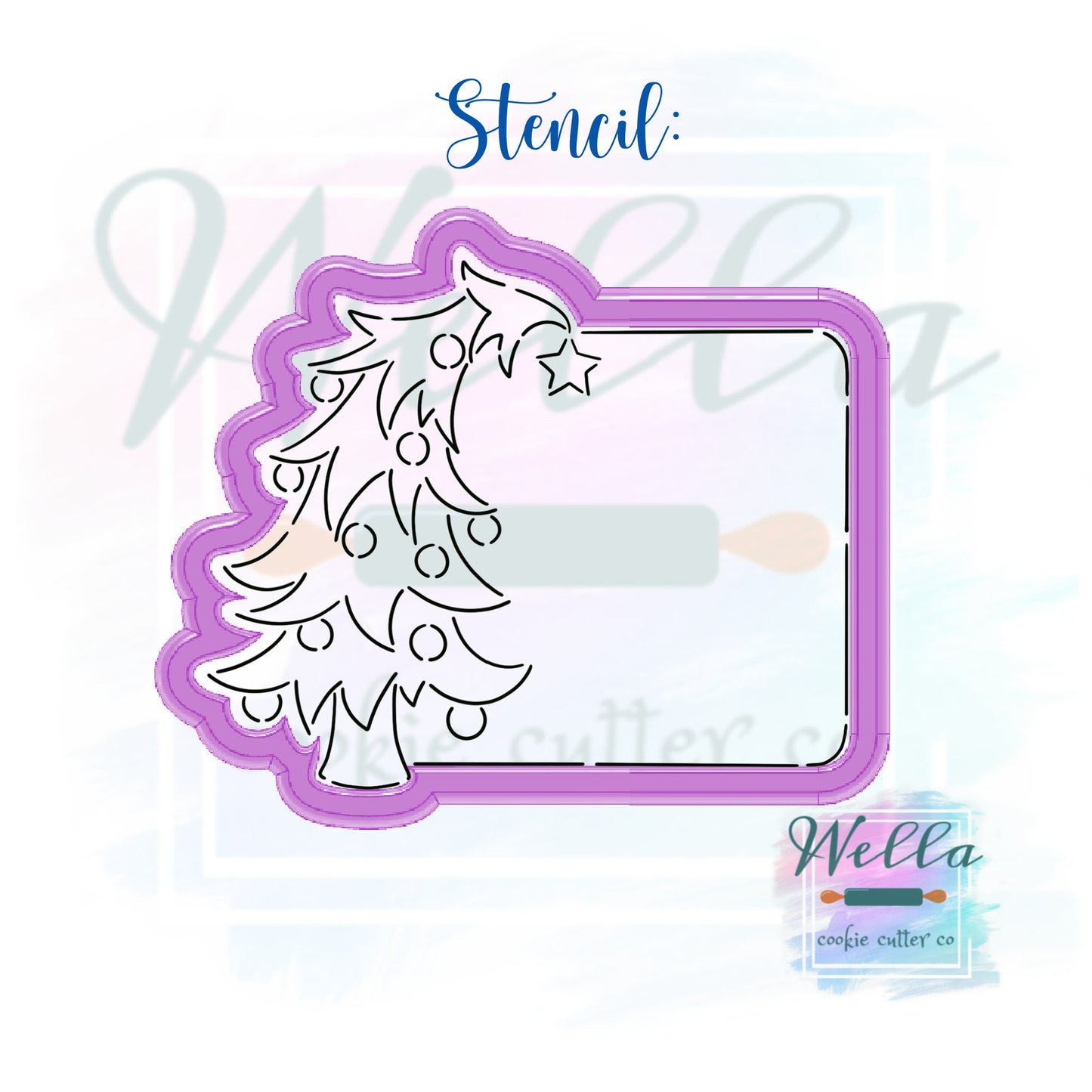 Christmas Tree Name Plaque #2 Cookie Cutter with Optional Stencil