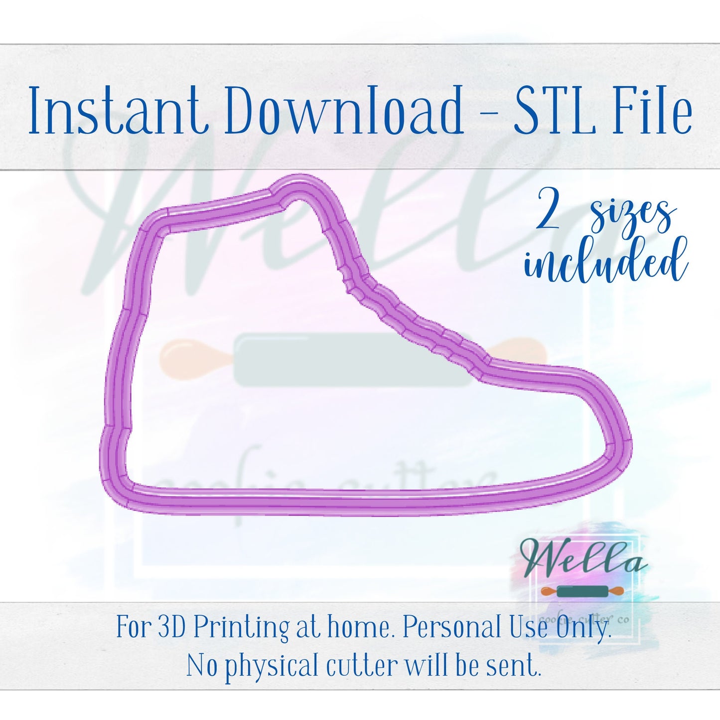 Digital STL File - Basketball Shoe Cookie Cutter - 2 Sizes: 4" & 4.5" - PNG File Included
