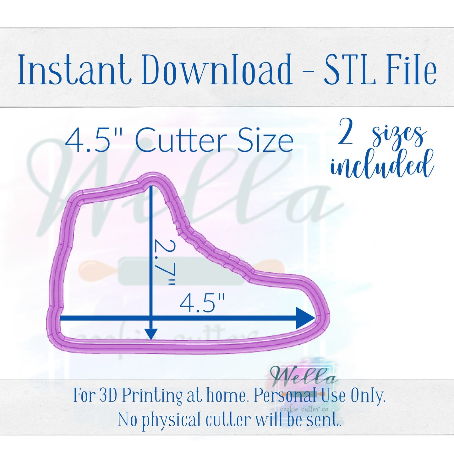 Digital STL File - Basketball Shoe Cookie Cutter - 2 Sizes: 4" & 4.5" - PNG File Included