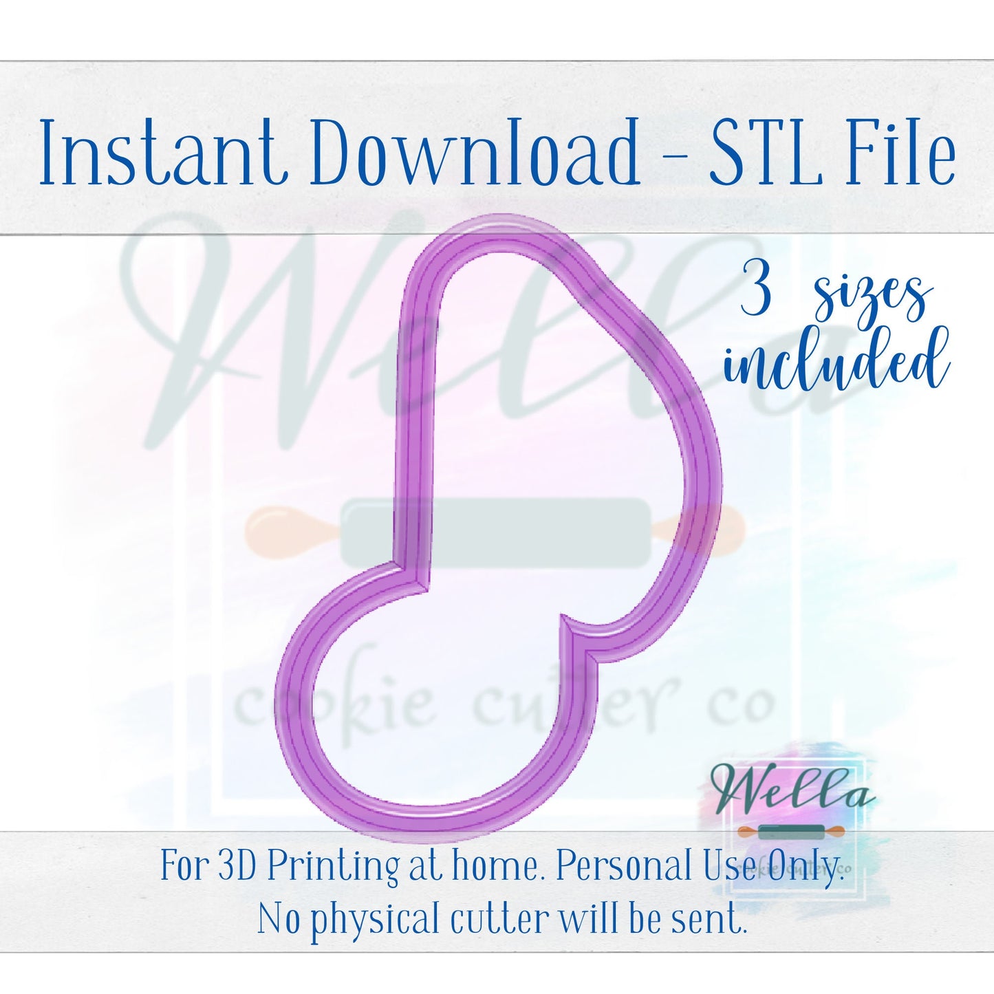 Digital STL File - Music Note Single Cookie Cutter - 3 Sizes: 3.5", 4" & 4.5" - PNG File Included.