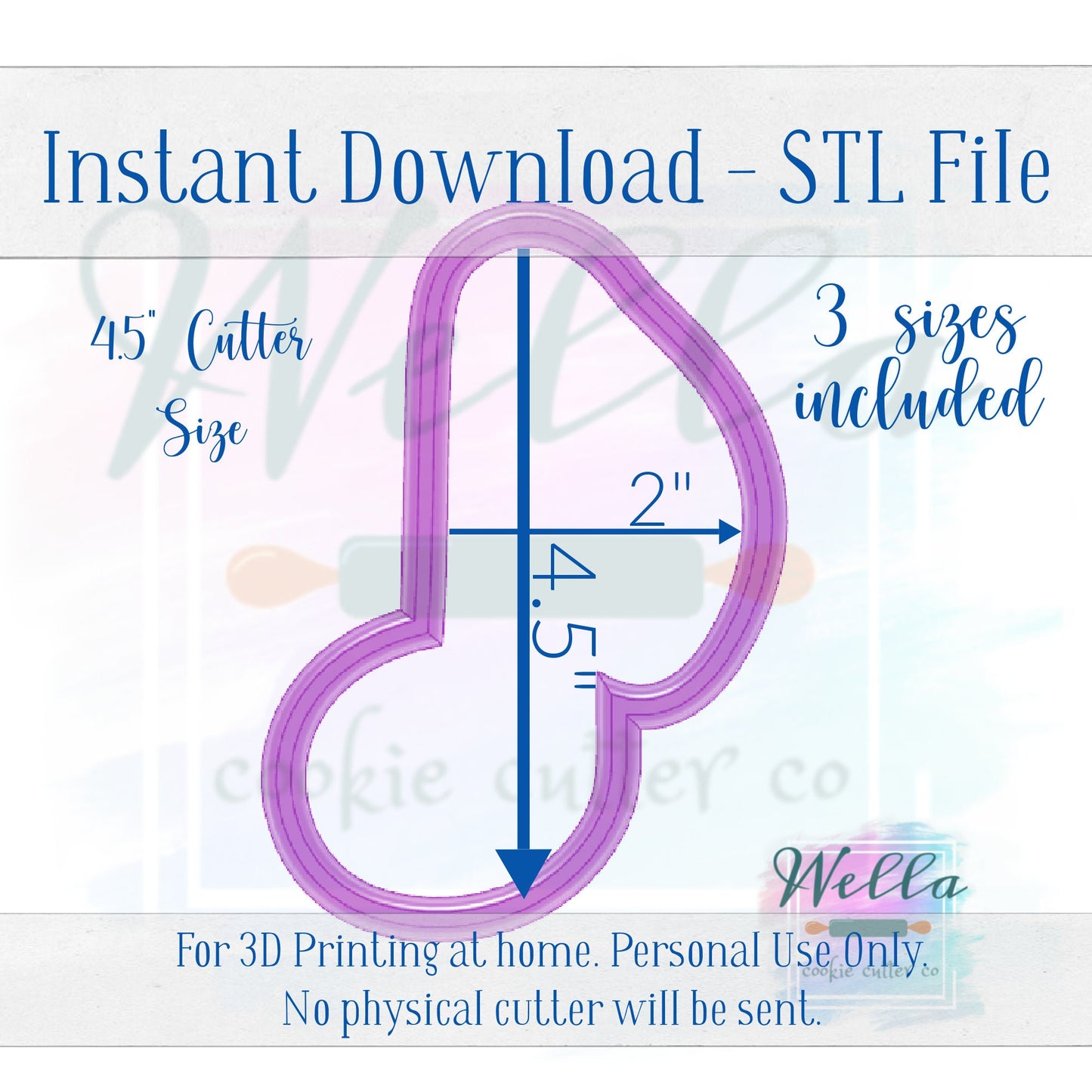 Digital STL File - Music Note Single Cookie Cutter - 3 Sizes: 3.5", 4" & 4.5" - PNG File Included.