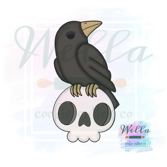 Crow Sitting on Skull Cookie Cutter with Optional Stencil