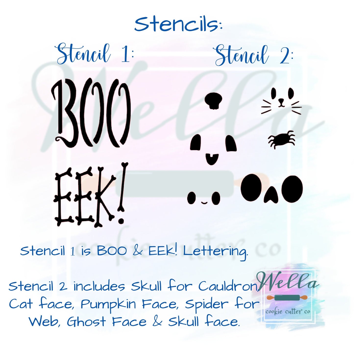 Halloween MINI Set Cookie Cutters - Set of 15 with Optional Stencils